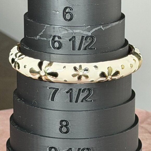 White, Gold & Black Enamel Cloisonné Flower Bangle Bracelet - Picture 1 of 9